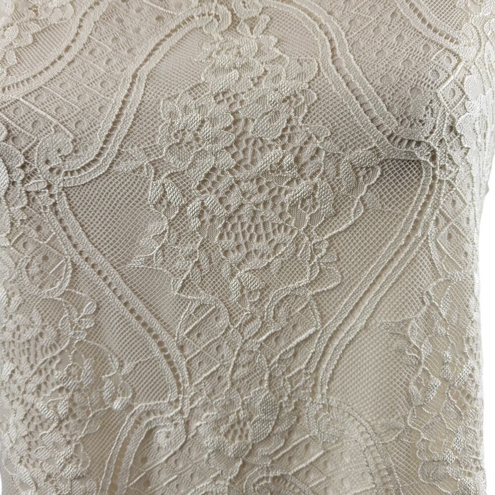 Rewind Medium Off-White Sheer Lace Blouse Peplum Short Sleeve Pullover Boho - Picture 9 of 16